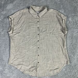 CJ Banks Women's Lightweight Button Up Top 1X Beige Navy Stripes Cotton